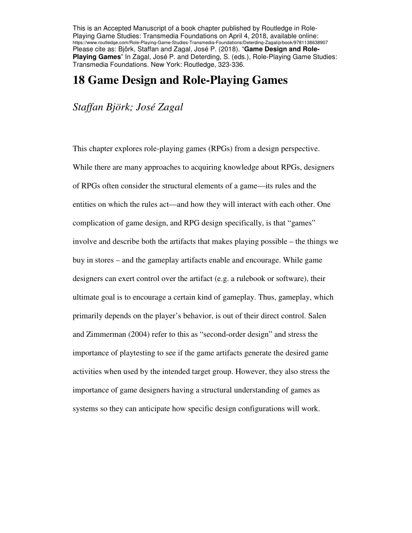 Role Playing Games – Game Design & Development 2021