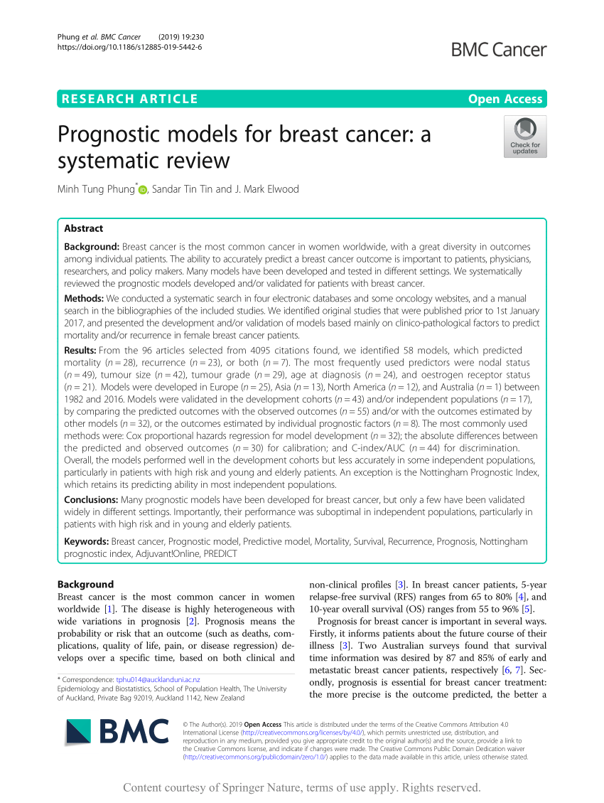 Pdf Prognostic Models For Breast Cancer A Systematic Review