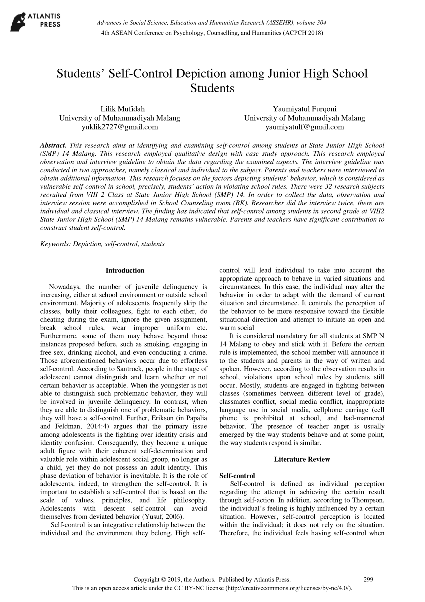 (PDF) Students’ Self-Control Depiction among Junior High School Students