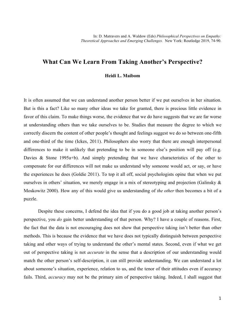 Næsten Forord ignorere PDF) What Can We Learn From Taking Another's Perspective?