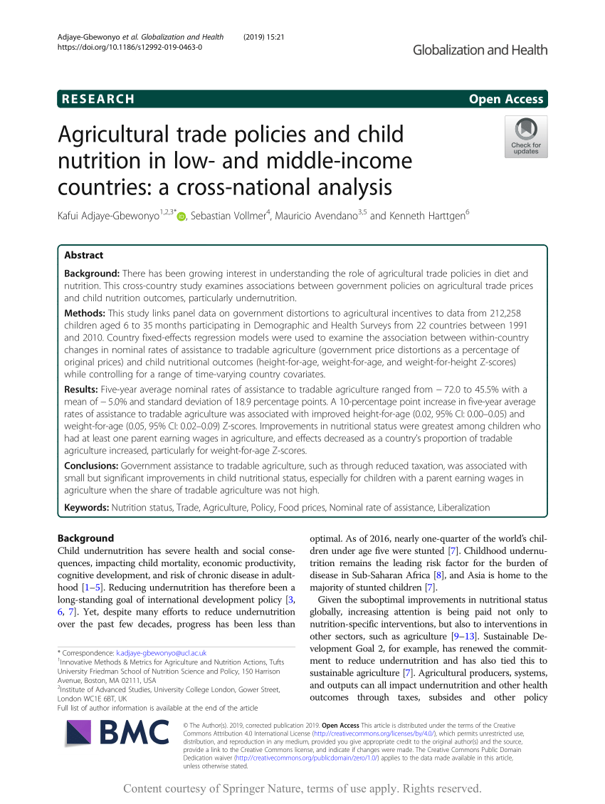 (PDF) Agricultural trade policies and child nutrition in low- and