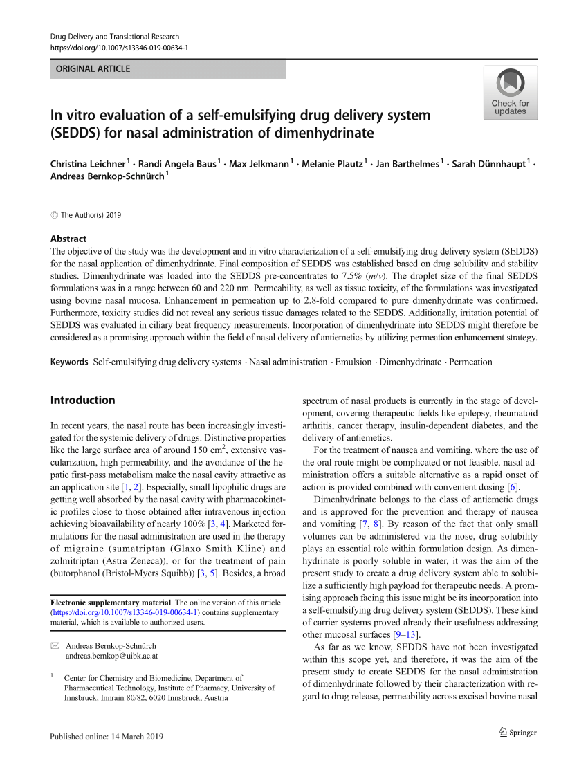 Download Pdf In Vitro Evaluation Of A Self Emulsifying Drug Delivery System Sedds For Nasal Administration Of Dimenhydrinate PSD Mockup Templates