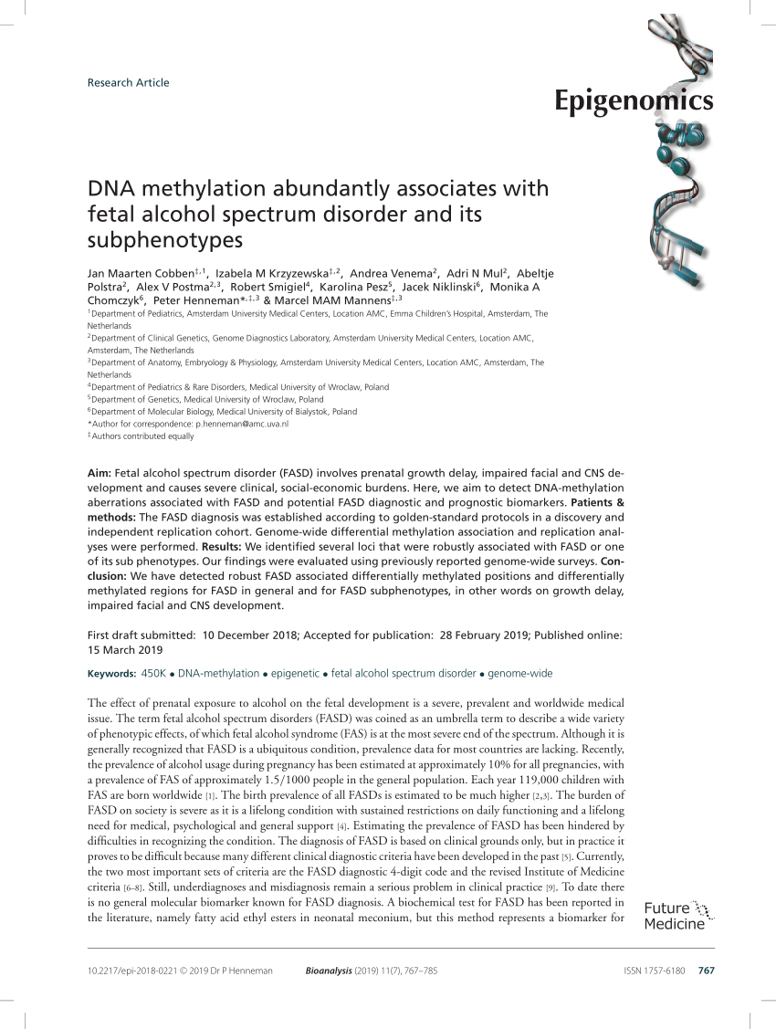 PDF) DNA-methylation abundantly associates with fetal alcohol spectrum  disorder and its subphenotypes