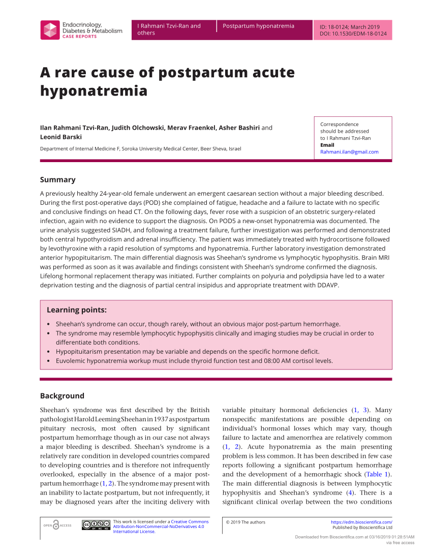 (PDF) A rare cause of postpartum acute hyponatremia