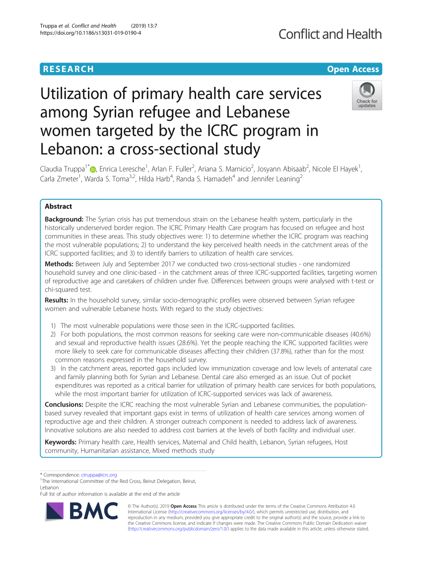 Pdf Utilization Of Primary Health Care Services Among Syrian Refugee And Lebanese Women Targeted By The Icrc Program In Lebanon A Cross-sectional Study