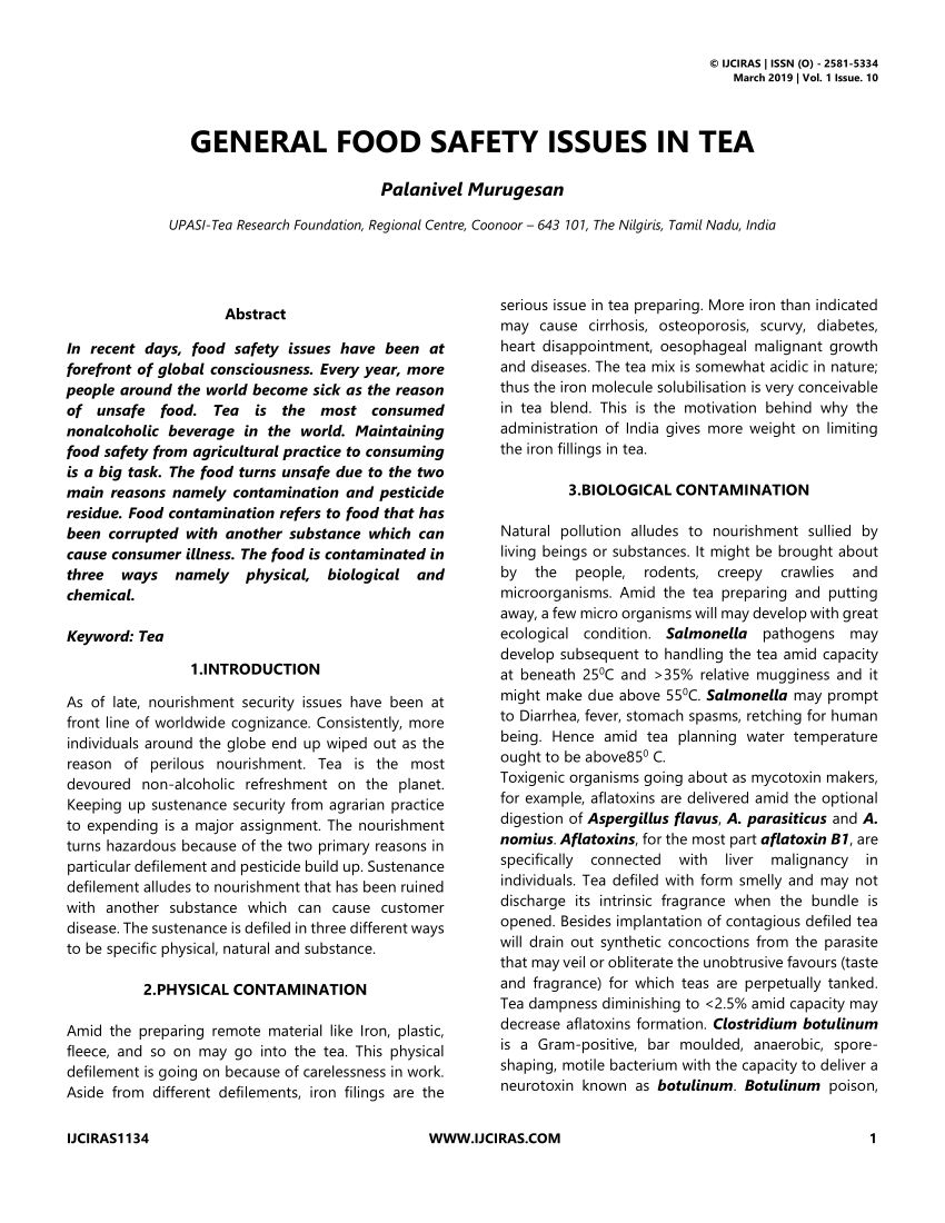 Pdf General Food Safety Issues In Tea