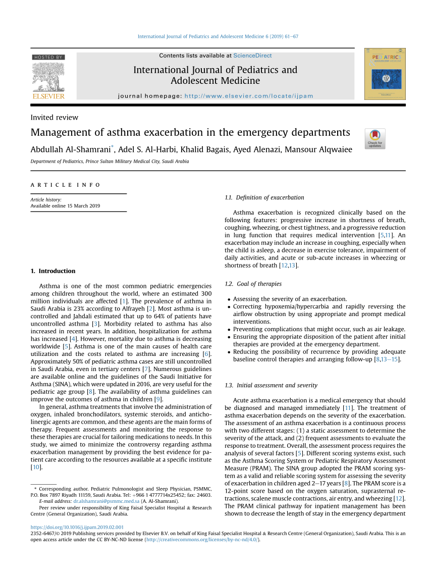 Pdf) Management Of Asthma Exacerbation In Emergency Departments