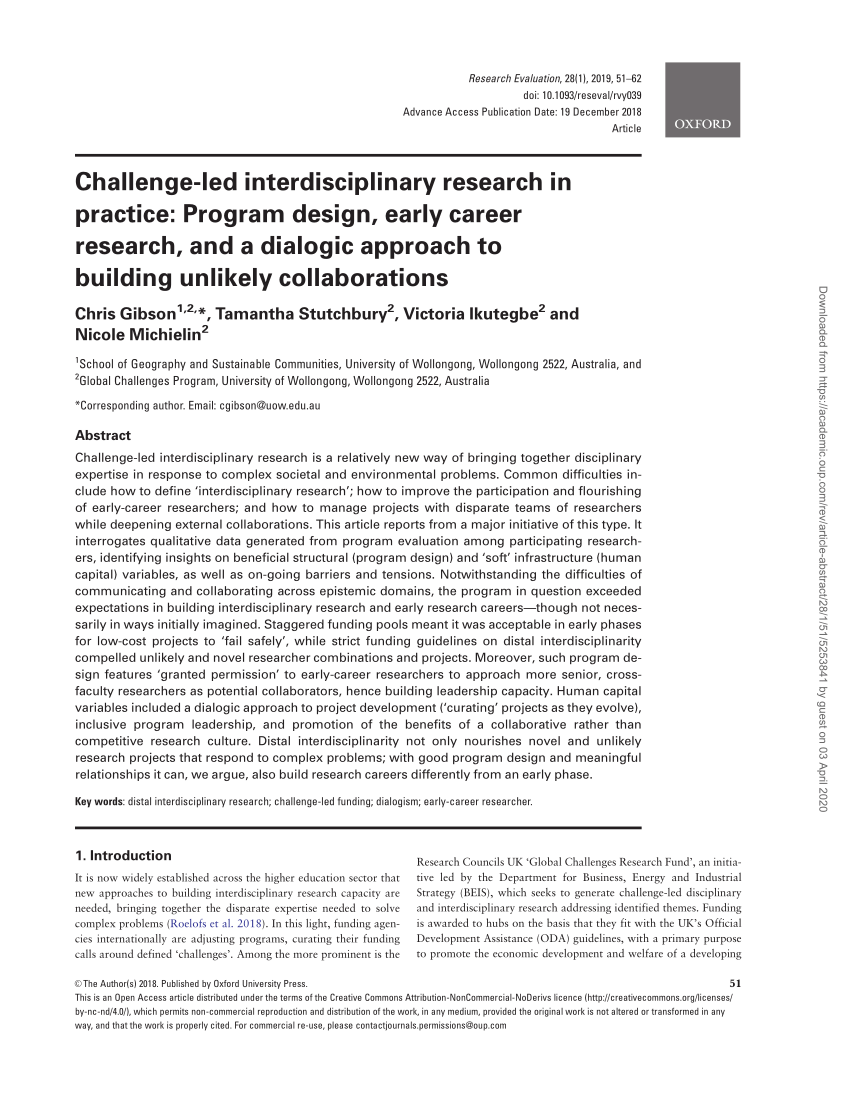 PDF) Challenge-led interdisciplinary research in practice: Program design,  early career research, and a dialogic approach to building unlikely  collaborations