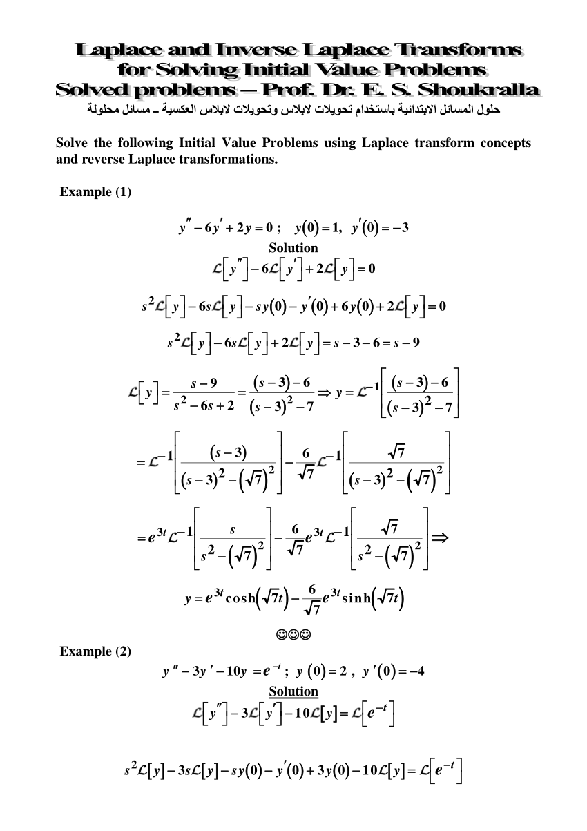 laplace transform solved examples pdf