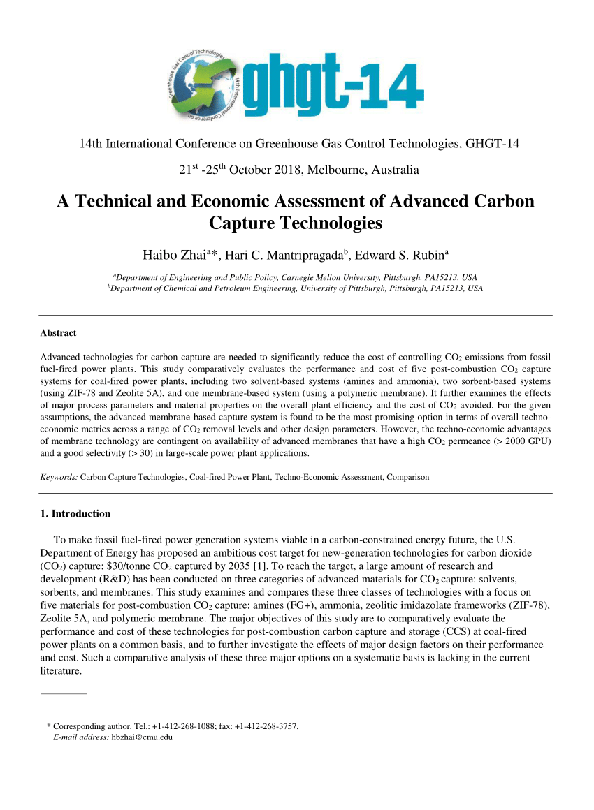 critical review of carbon capture technologies