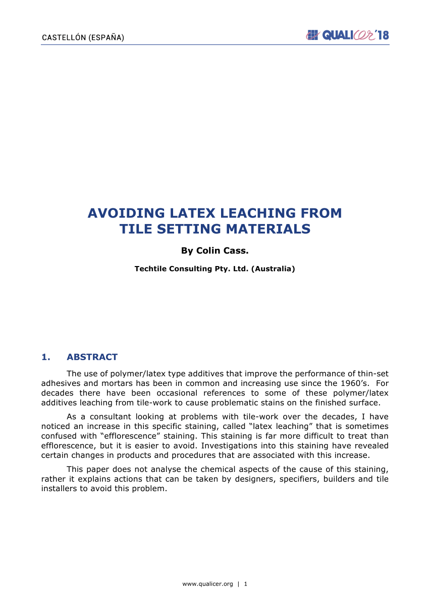 Pdf Avoiding Latex Leaching From Tile Setting Materials