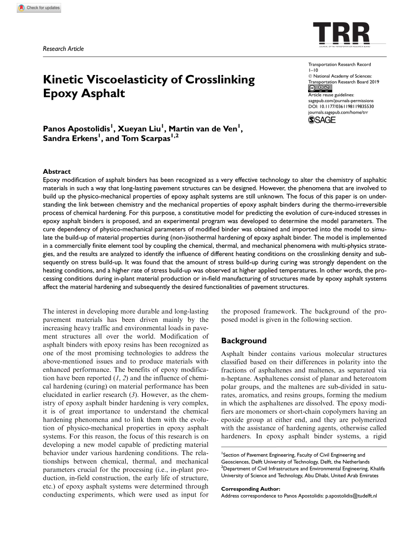 PDF) Kinetic Viscoelasticity of Crosslinking Epoxy Asphalt