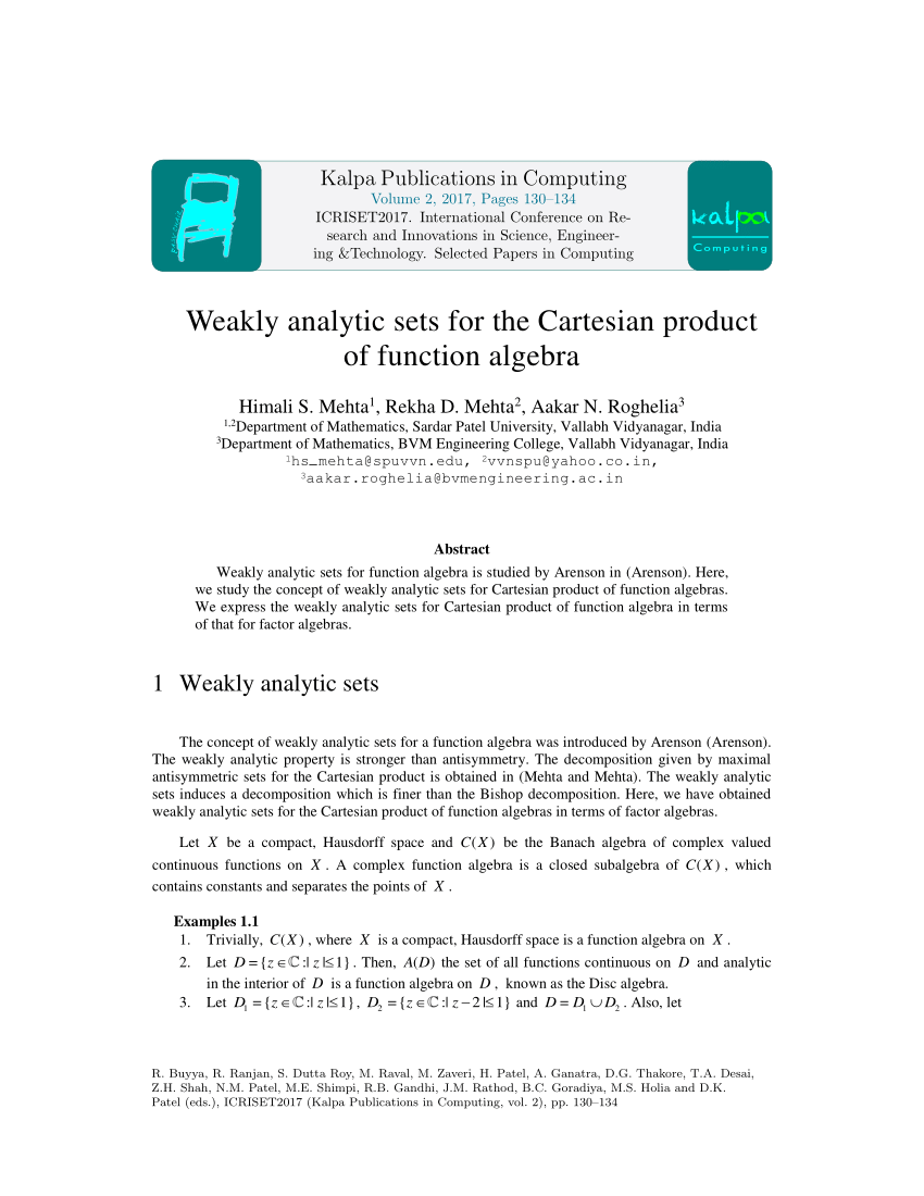 Pdf Weakly Analytic Sets For The Cartesian Product Of Function Algebra