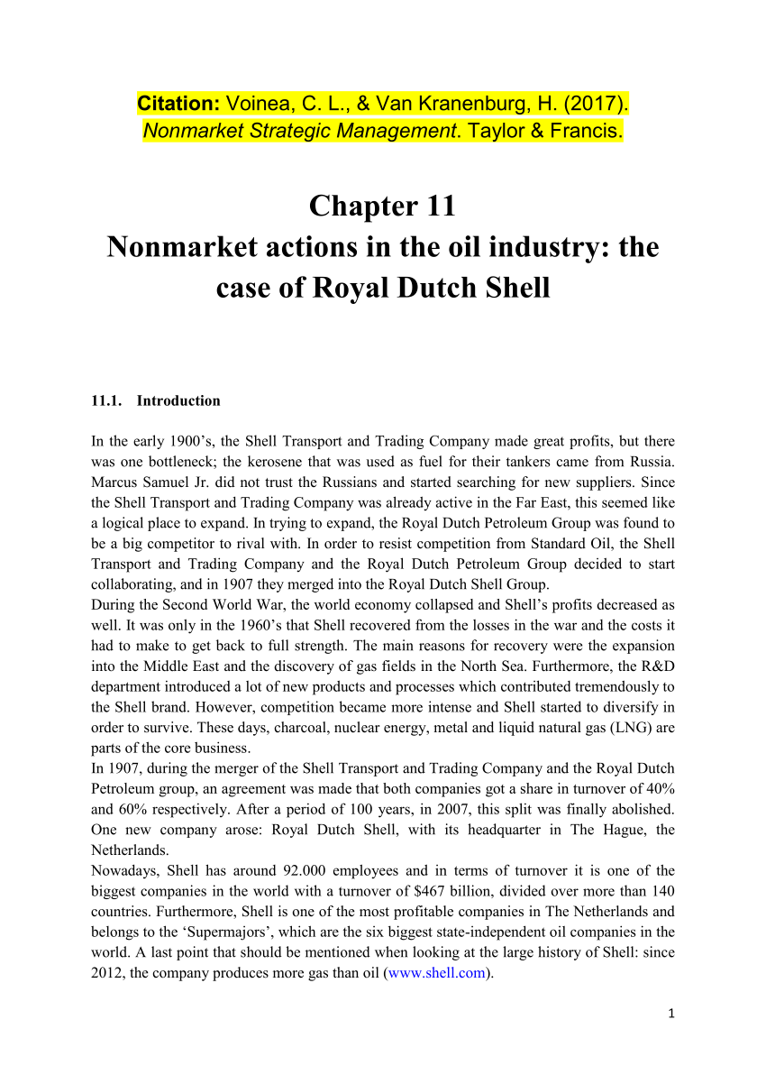 Pdf Non Market Actions In The Oil Industry The Case Of Royal Dutch Shell