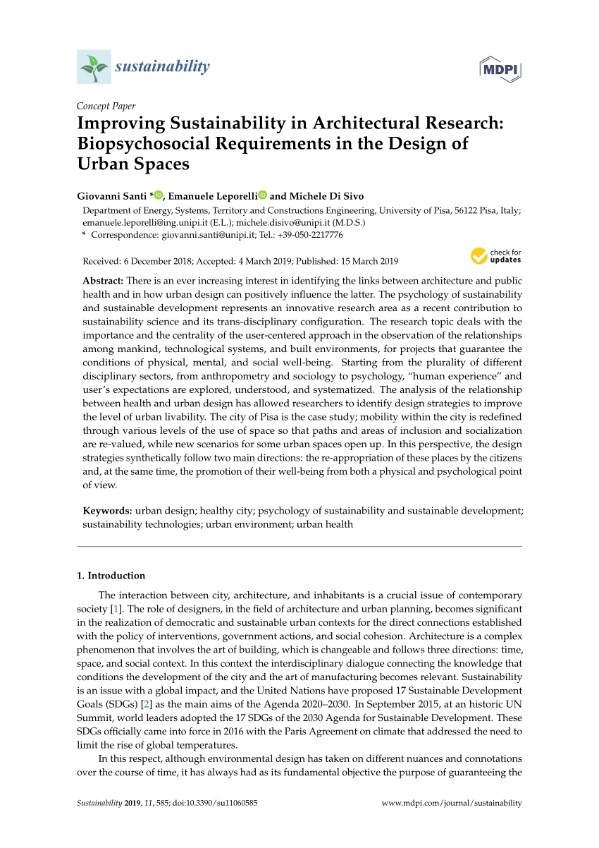 Pdf Improving Sustainability In Architectural Research Biopsychosocial Requirements In The Design Of Urban Spaces