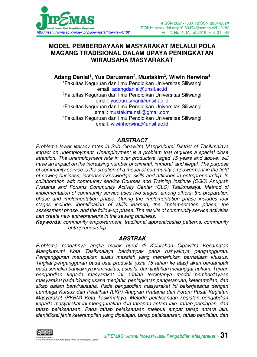 Pdf Model Pemberdayaan Masyarakat Melalui Pola Magang Tradisional Dalam Upaya Peningkatan 7151