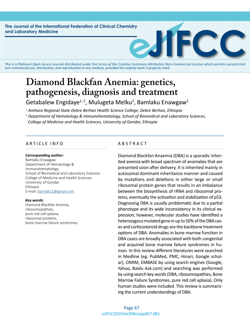 (PDF) Diamond Blackfan Anemia Pathogenesis, Diagnosis and