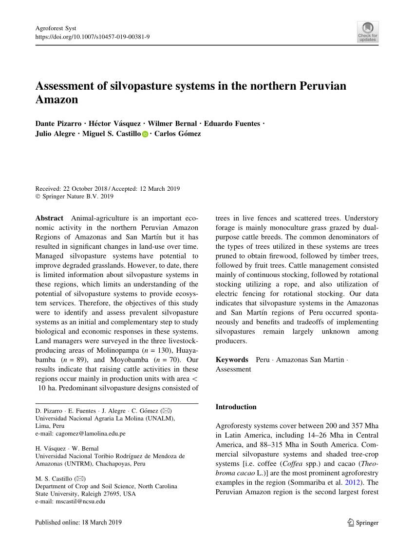 PDF) Assessment of silvopasture systems in the northern Peruvian ...