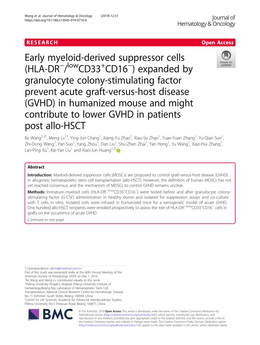 PDF) Early myeloid-derived suppressor cells (HLA-DR−/lowCD33+CD16 