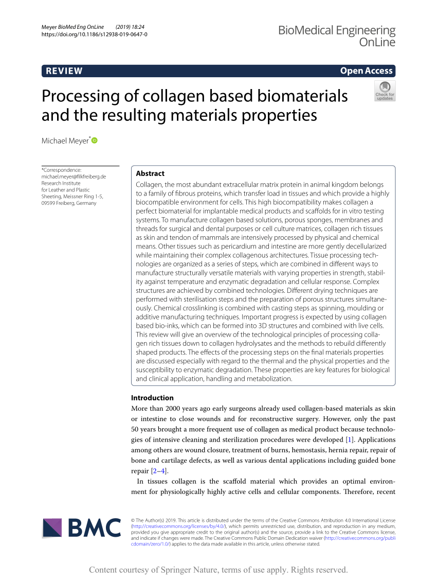 PDF) Processing of collagen based biomaterials and the resulting materials  properties