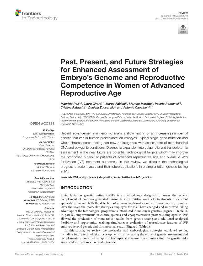 Pdf Past Present And Future Strategies For Enhanced Assessment Of Embryo S Genome And
