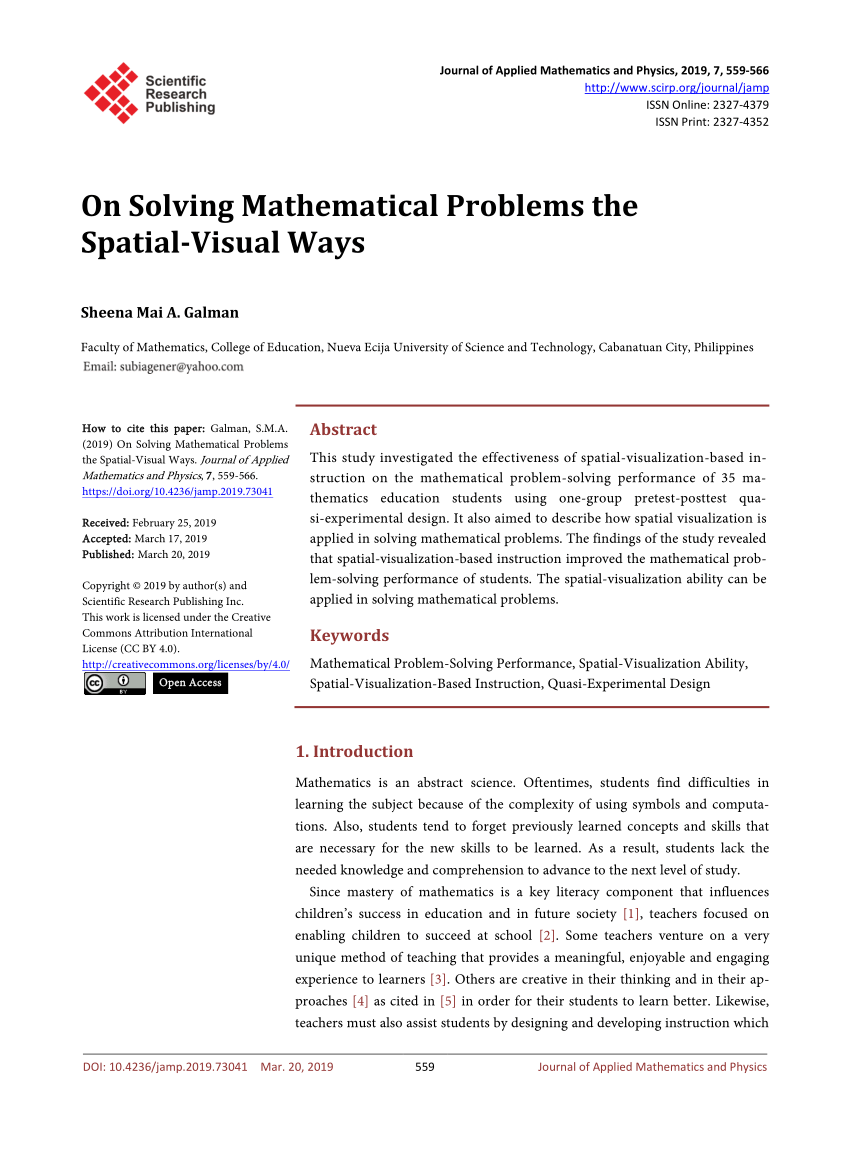 types of visual spatial representations and mathematical problem solving