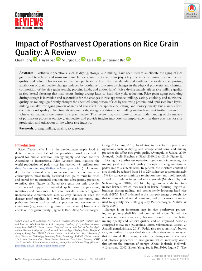 PDF) Impact of Postharvest Operations on Rice Grain Quality: A Review