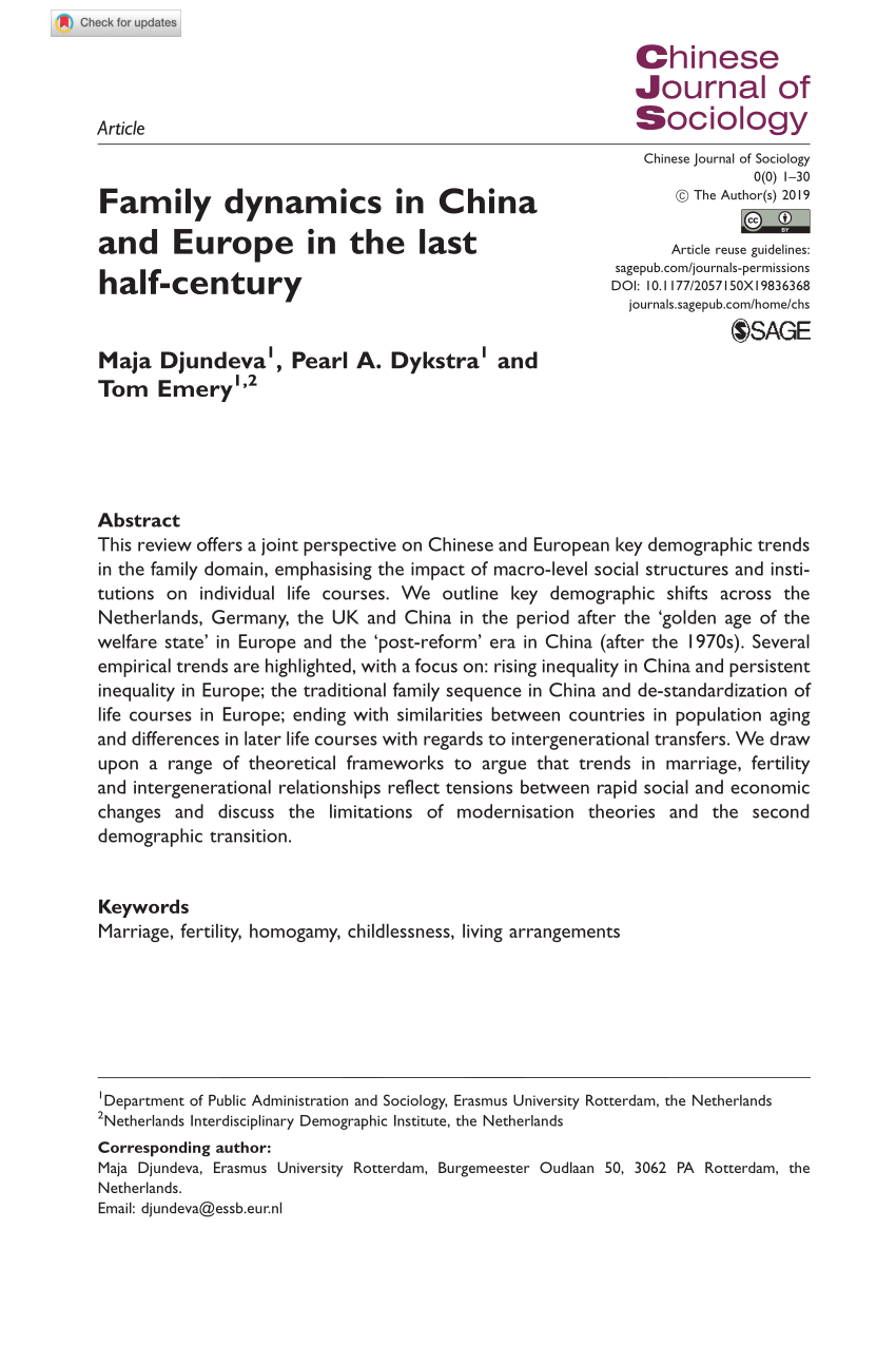 Pdf Family Dynamics In China And Europe In The Last Half Century