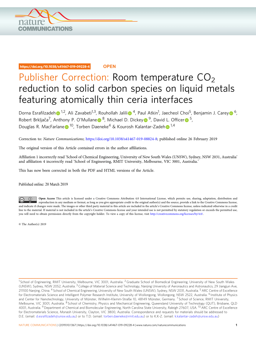 Pdf Publisher Correction Room Temperature Co2 Reduction To