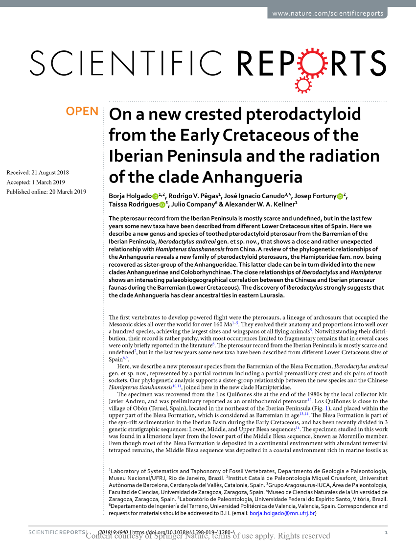 Species New to Science: [Paleontology • 2019] On Targaryendraco wiedenrothi  gen. nov. (Pterodactyloidea, Pteranodontoidea, Lanceodontia) and  Recognition of A New Cosmopolitan Lineage of Cretaceous Toothed  Pterodactyloids