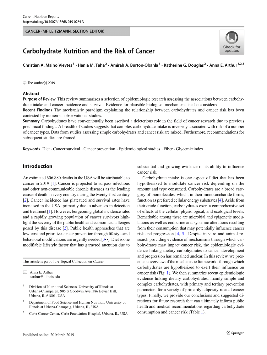 Pdf Carbohydrate Nutrition And The Risk Of Cancer