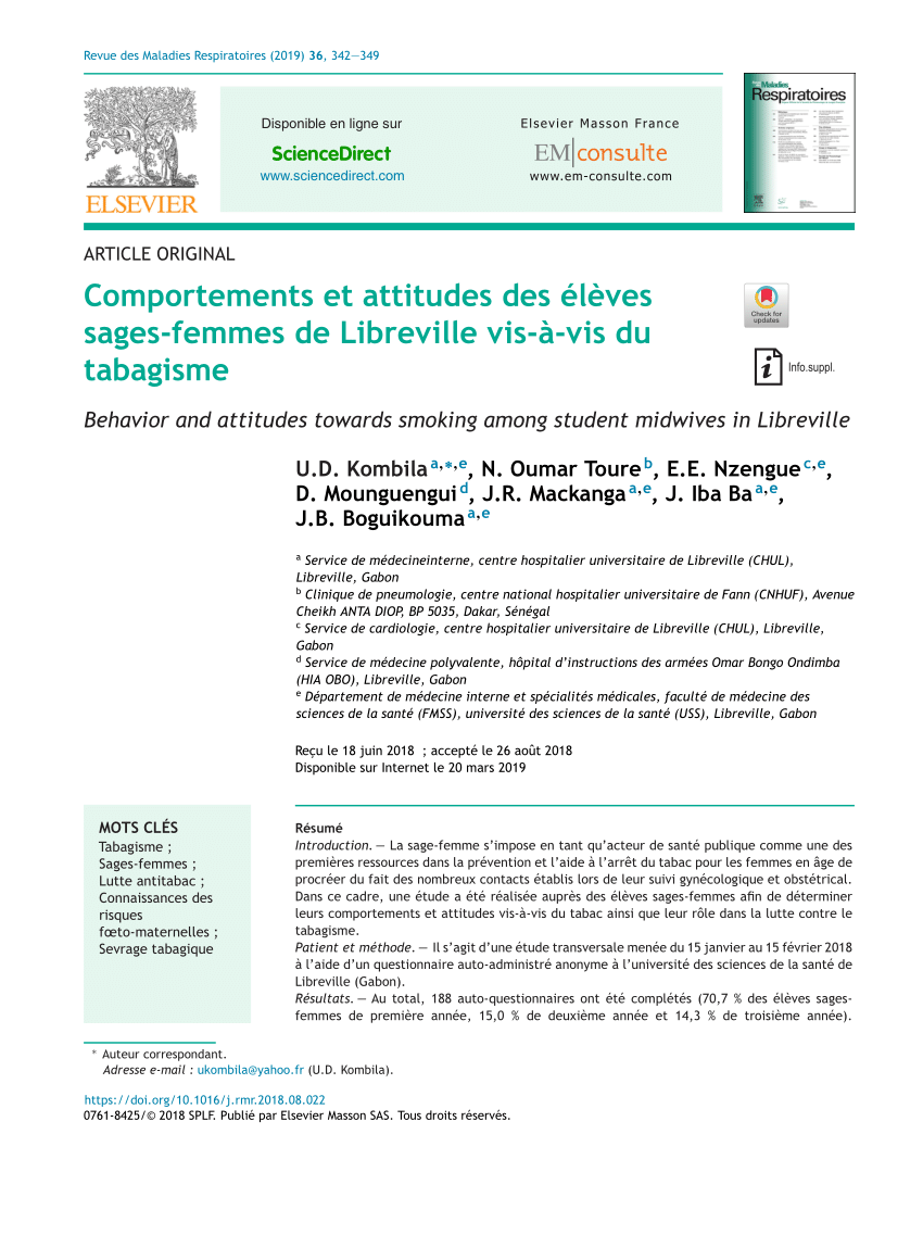 PDF) Comportements et attitudes des élèves sages-femmes de Libreville  vis-à-vis du tabagisme