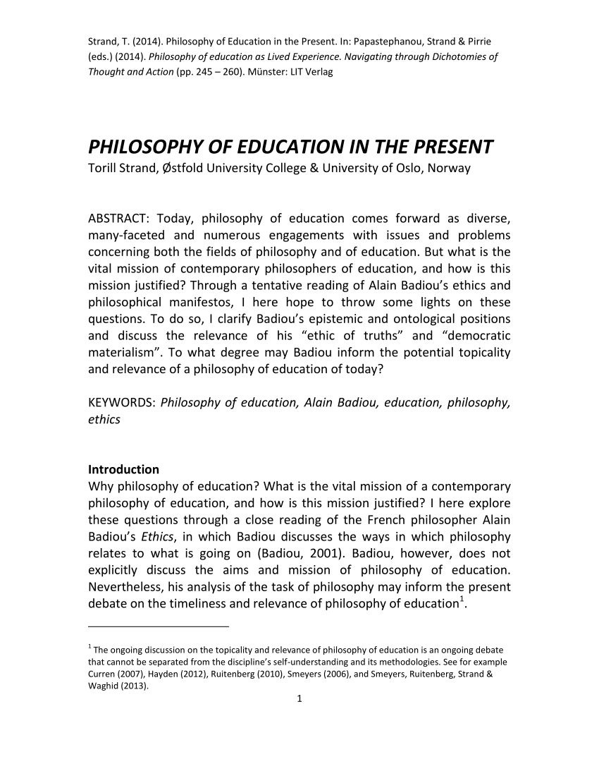 term paper about philosophy of education