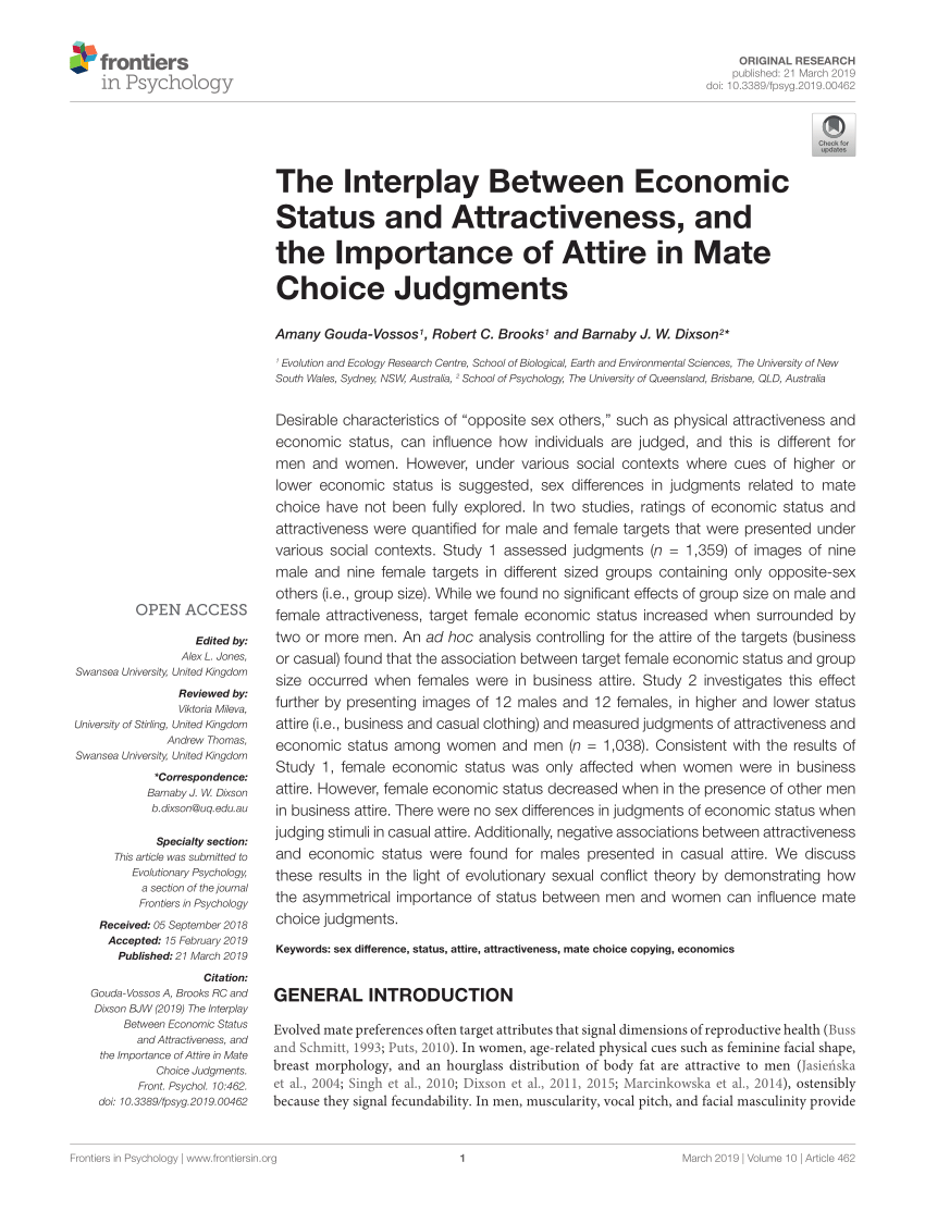 Pdf The Interplay Between Economic Status And Attractiveness And The Importance Of Attire In