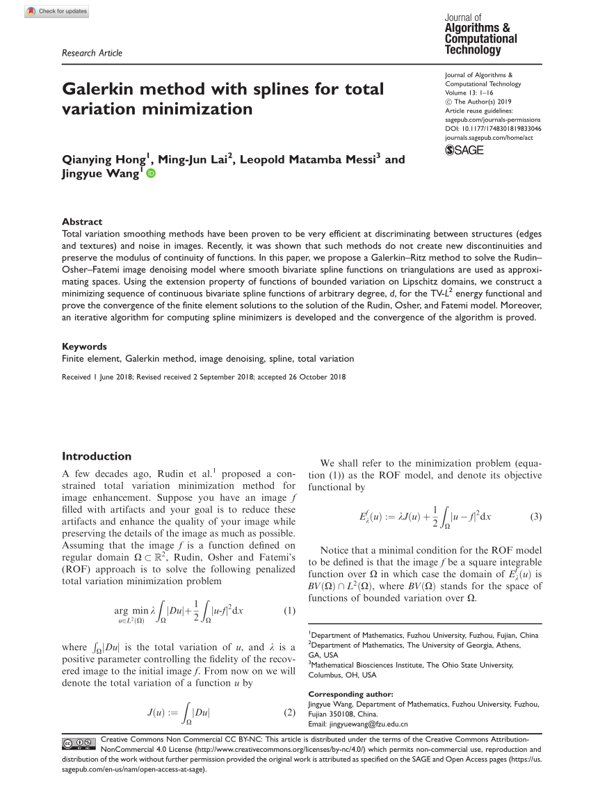 Pdf Galerkin Method With Splines For Total Variation Minimization