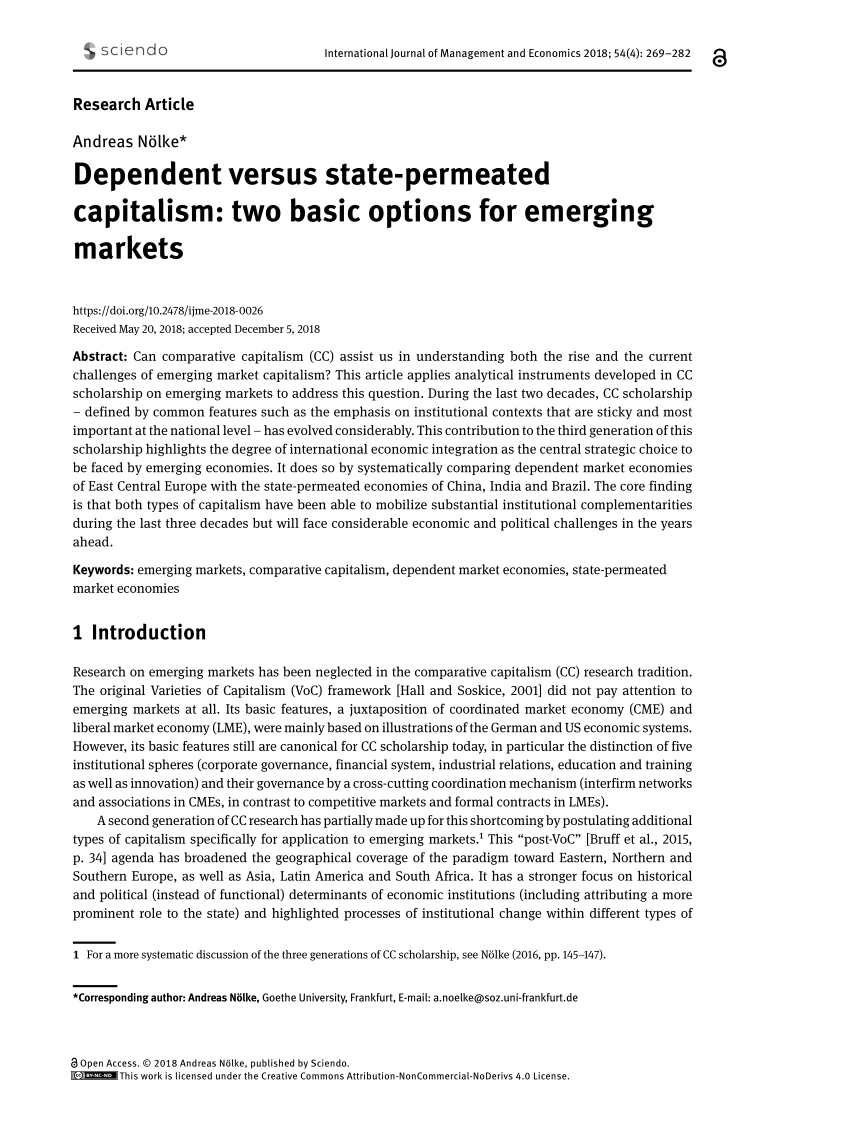 Pdf Dependent Versus State Permeated Capitalism Two Basic Options For Emerging Markets