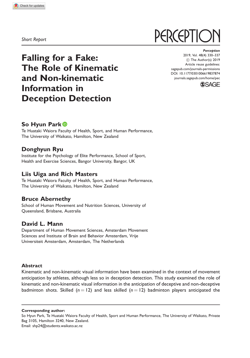 PDF) Falling for a Fake The Role of Kinematic and Non-kinematic Information in Deception Detection