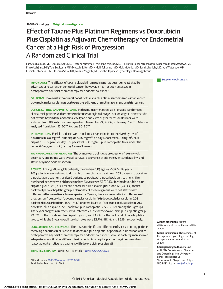 Pdf Effect Of Taxane Plus Platinum Regimens Vs Doxorubicin Plus Cisplatin As Adjuvant 8194