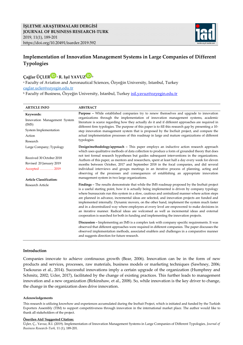 Bt Diffusion Bagno Turco.Pdf Implementation Of Innovation Management Systems In Large Companies Of Different Typologies