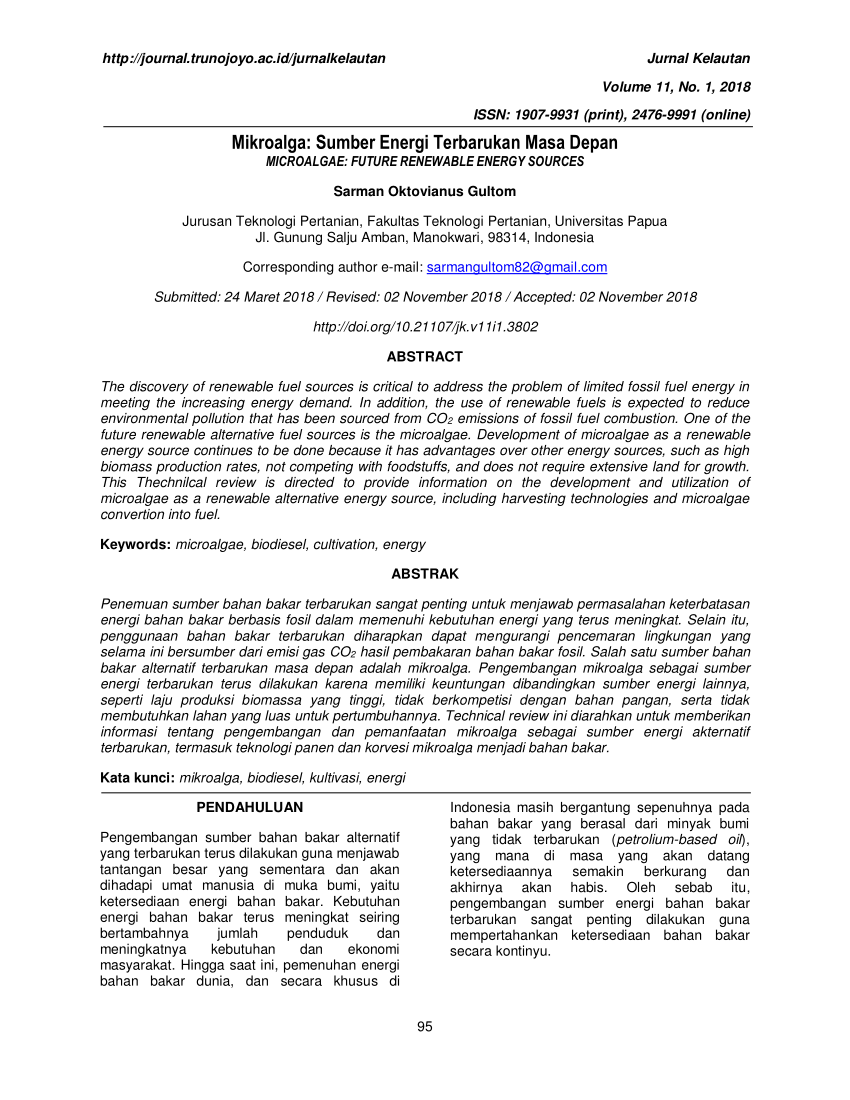 Pdf Mikroalga Sumber Energi Terbarukan Masa Depan