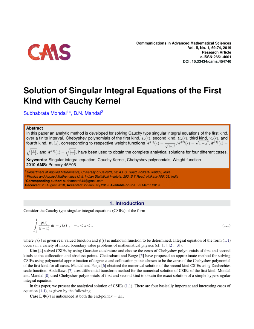 Pdf Solution Of Singular Integral Equations Of The First Kind With Cauchy Kernel