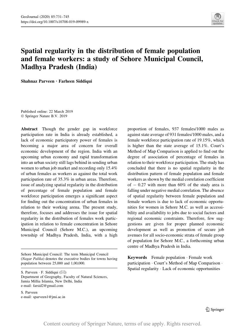Spatial regularity in the distribution of female population and female