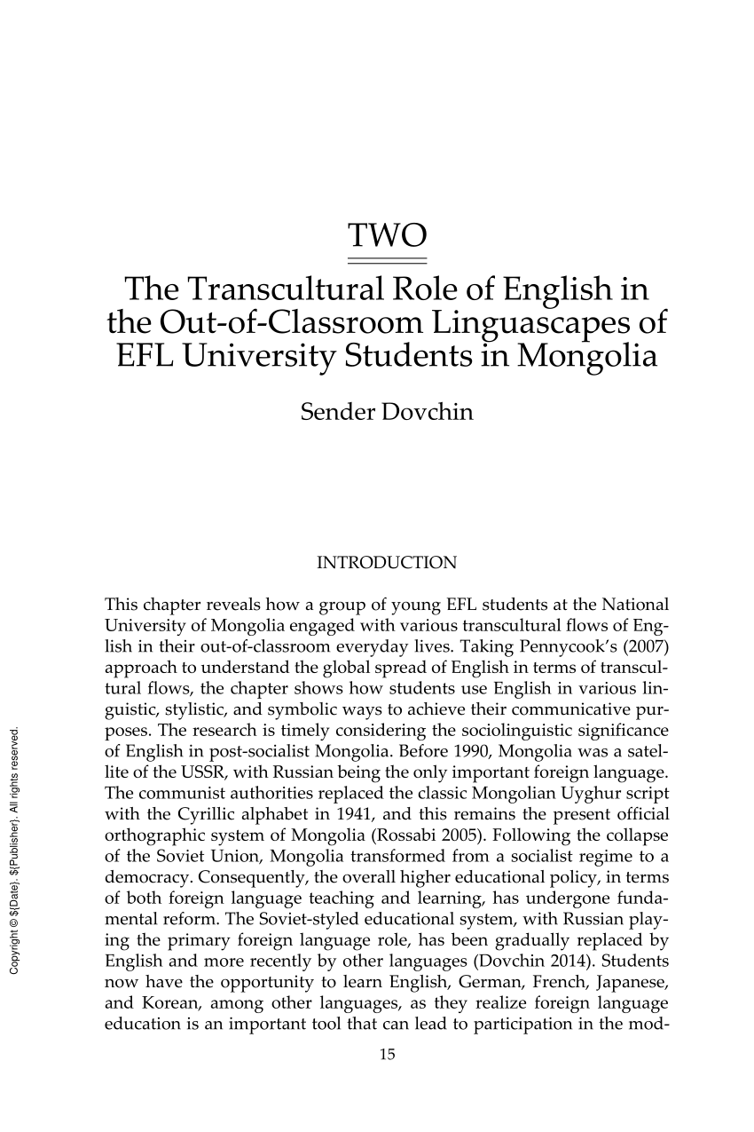 Pdf The Transcultural Role Of English In The Out Of Classroom