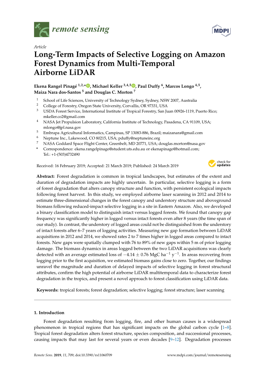 Pdf Long Term Impacts Of Selective Logging On Amazon Forest Dynamics From Multi Temporal Airborne Lidar