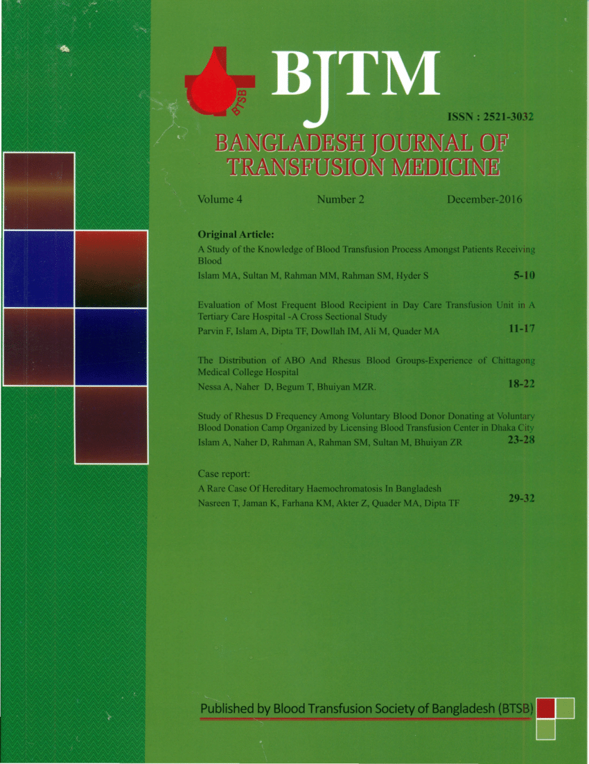 Pdf Bangladesh Journal Of Transfusion Medicine Bjtm 8181