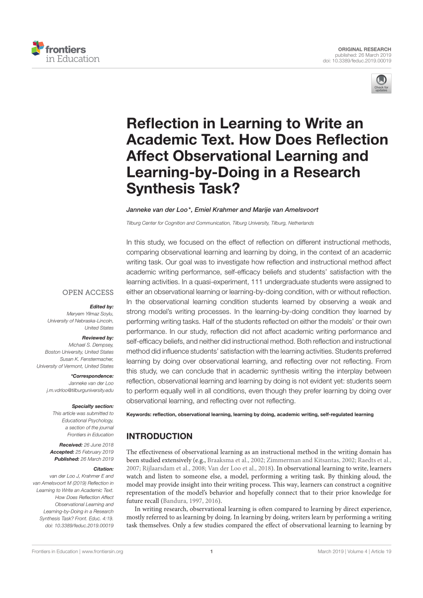 PDF) Reflection in Learning to Write an Academic Text. How Does
