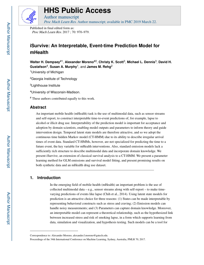 (PDF) iSurvive An Interpretable, Eventtime Prediction Model for mHealth