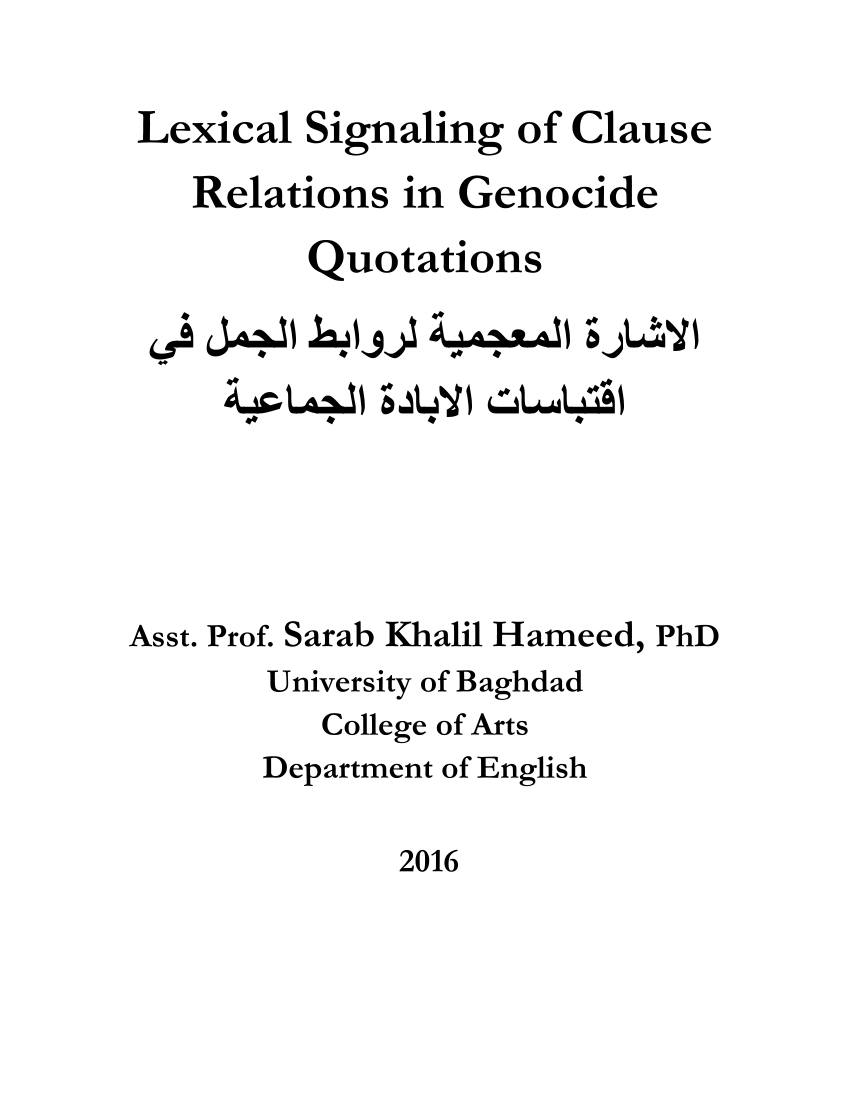 Pdf Lexical Signaling Of Clause Relations In Genocide Quotations