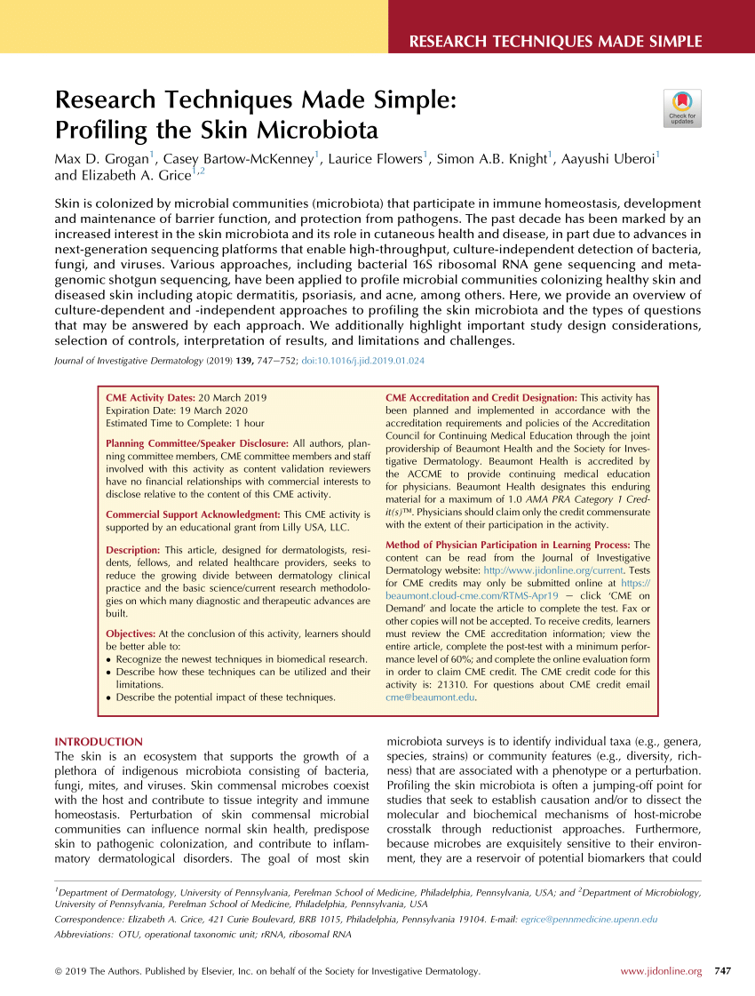 PDF Research Techniques Made Simple Profiling the Skin Microbiota