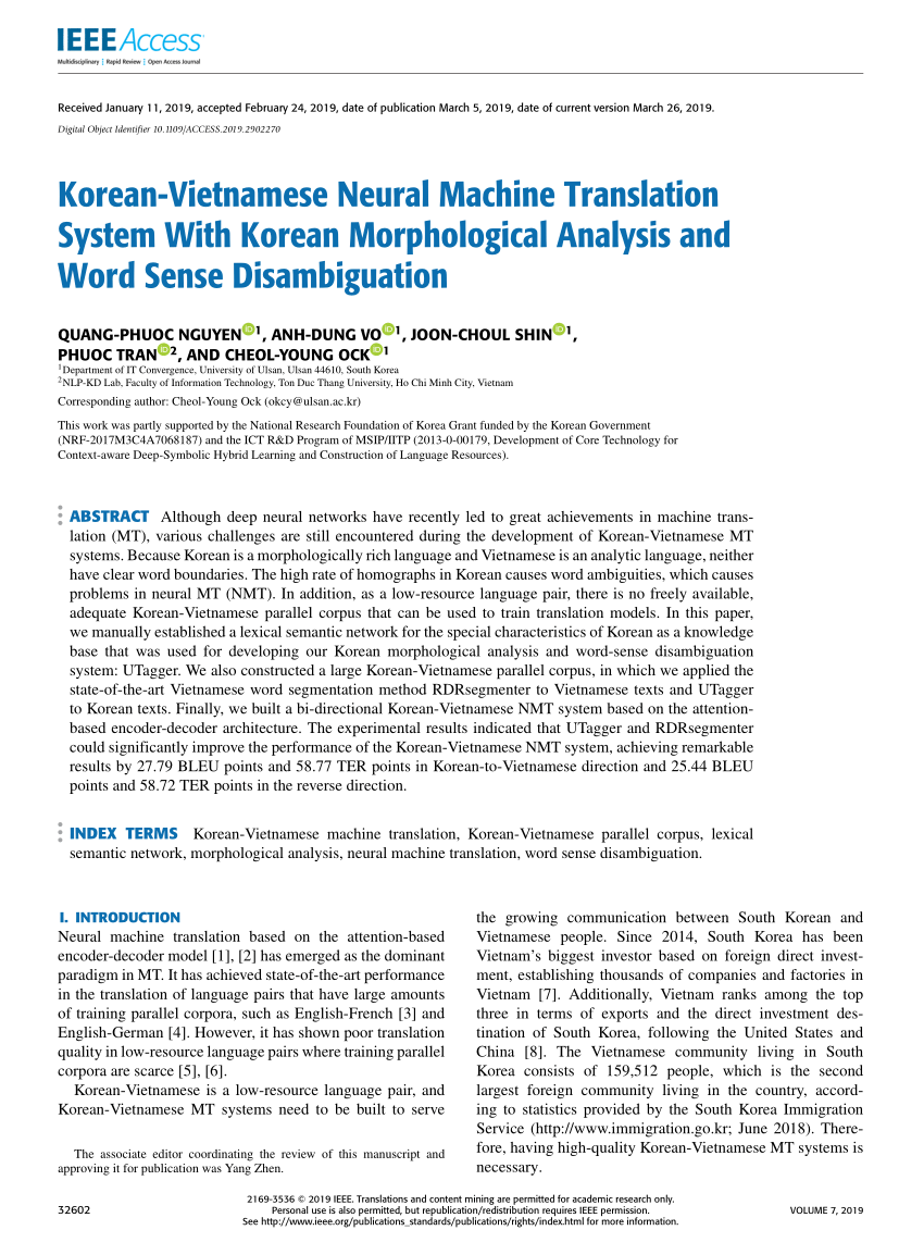 PDF) Korean-Vietnamese Neural Machine Translation System With ...